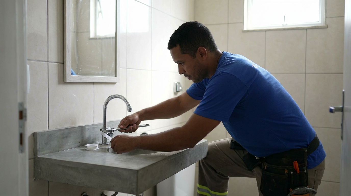 Encanador instalando torneira em Novo Hamburgo‑RS