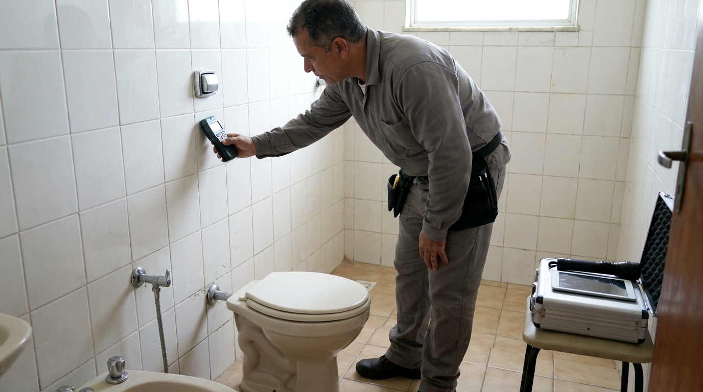 Técnico de caça vazamento analisando tubulação em Novo Hamburgo‑RS