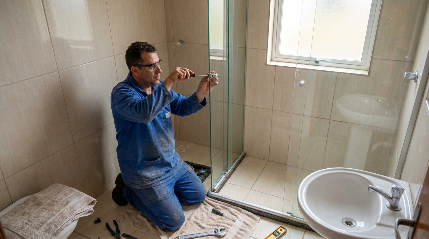 Técnico realizando manutenção de box em Novo Hamburgo‑RS